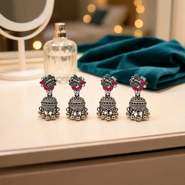 Silver_Oxidised_Alloy_Jhumka_Earrings_For_Women_-_Pack_Of_4