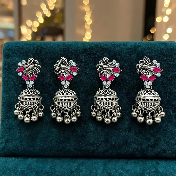 Silver_Oxidised_Alloy_Jhumka_Earrings_For_Women_-_Pack_Of_4