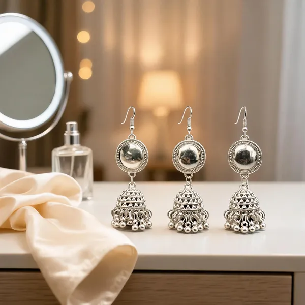 Silver_Alloy_Jhumka_Earrings_For_Women_-_Pack_Of_3