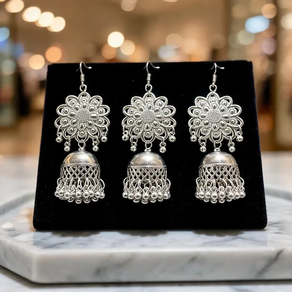 Silver_Alloy_Floral_Jhumka_Earrings_For_Women_-_Pack_Of_3