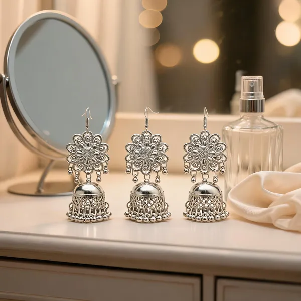Silver_Alloy_Floral_Jhumka_Earrings_For_Women_-_Pack_Of_3