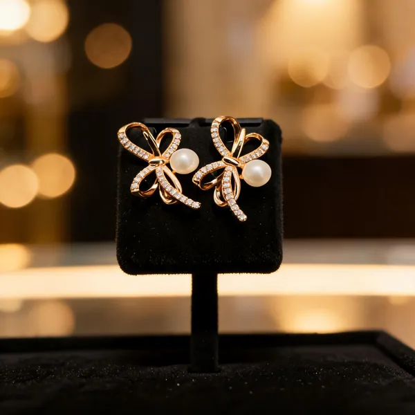 Golden_Stainless_Steel_Bow_Pearl_Earrings_For_Women