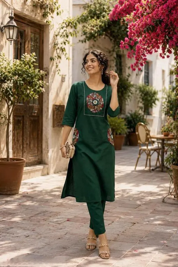 Green_Cotton_Silk_Straight_Kurta_With_Bottomwear_For_Women