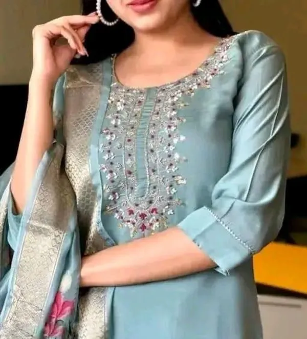 Olive_Green_Cotton_Silk_Straight_Kurta_Set_With_Dupatta_For_Women