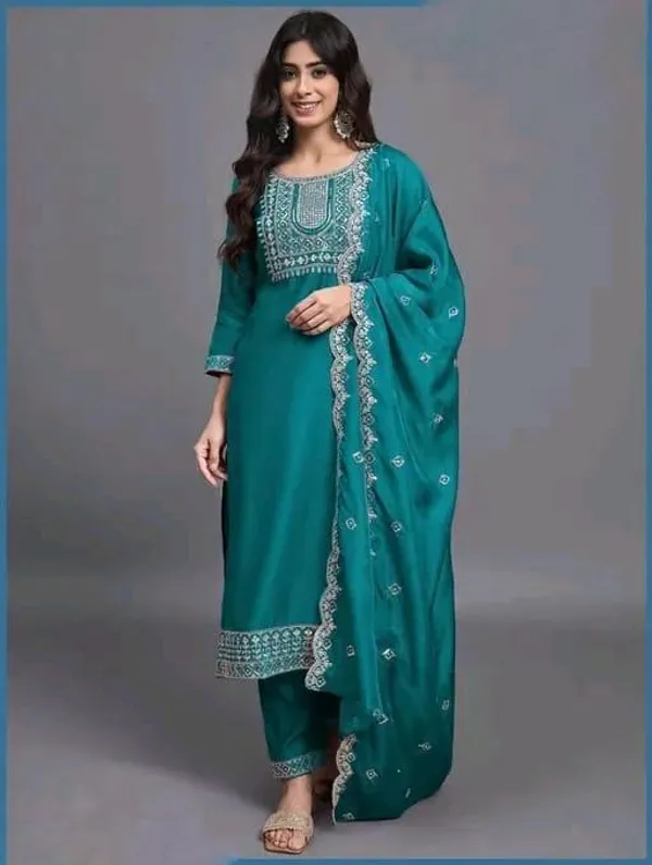 Aqua_Blue_Cotton_Silk_Straight_Kurta_Set_With_Dupatta_For_Women