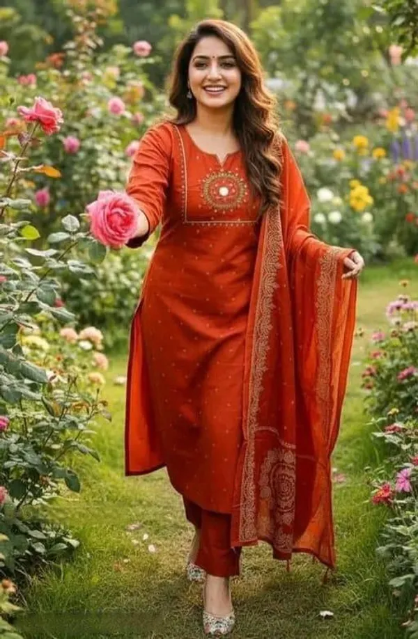 Orange_Cotton_Silk_Straight_Kurta_Set_With_Dupatta_For_Women