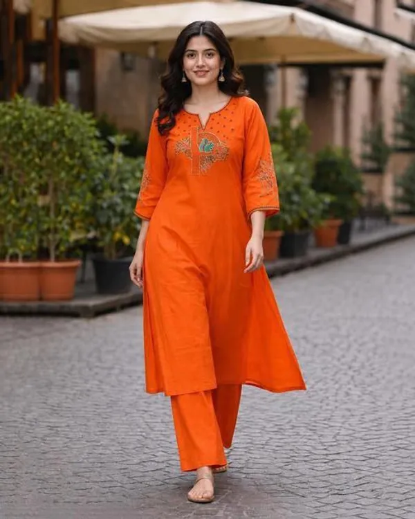 Orange_Cotton_Silk_Straight_Kurta_With_Bottomwear_For_Women