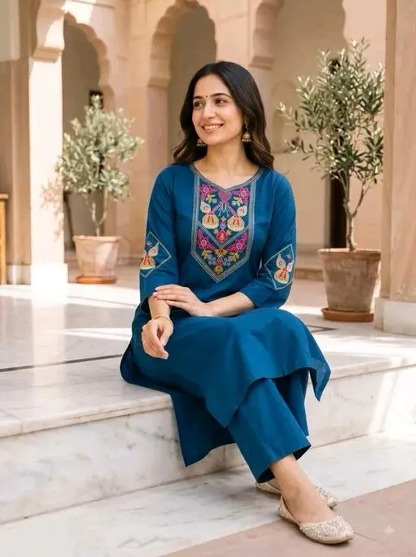 Blue_Cotton_Silk_Straight_Kurta_With_Bottomwear_For_Women