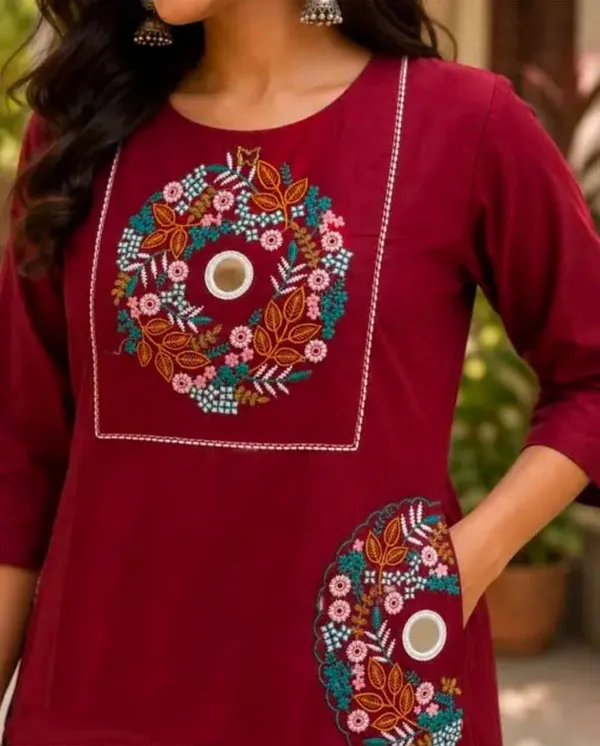 Maroon_Cotton_Silk_Straight_Kurta_With_Bottomwear_For_Women