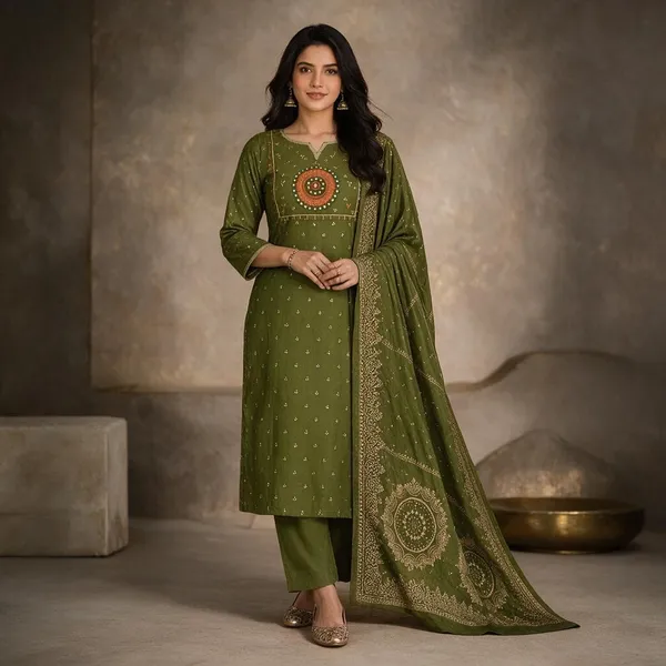 Olive_Green_Cotton_Silk_Straight_Kurta_Set_With_Dupatta_For_Women