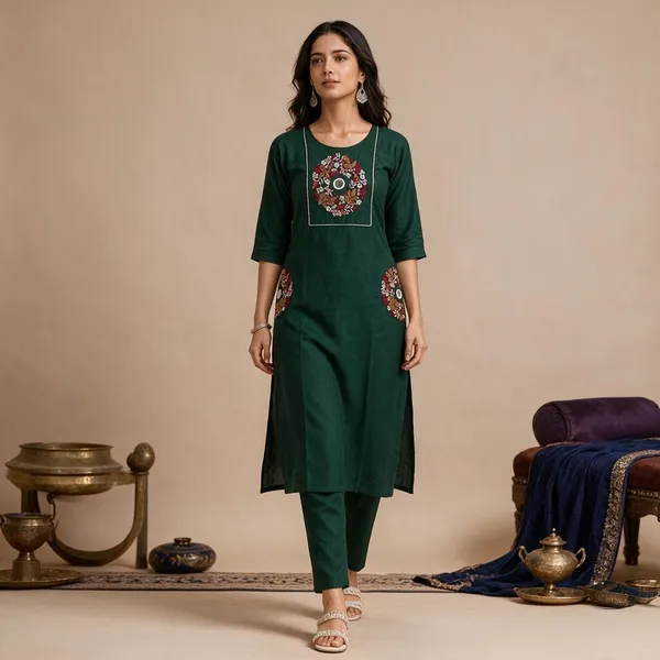 Green_Cotton_Silk_Straight_Kurta_With_Bottomwear_For_Women