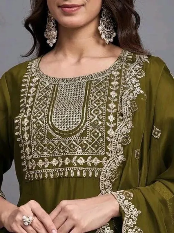 Olive_Green_Cotton_Silk_Straight_Kurta_Set_With_Dupatta_For_Women