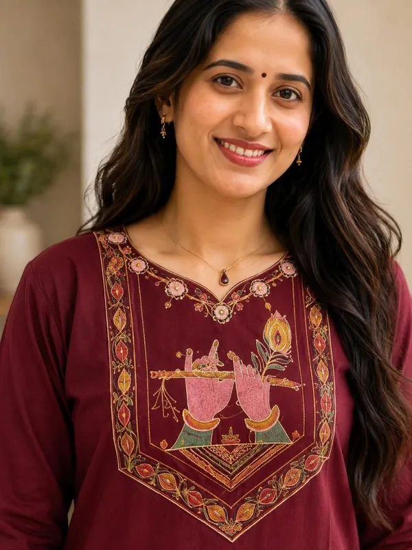 Maroon_Cotton_Silk_Straight_Kurta_With_Palazzo_For_Women