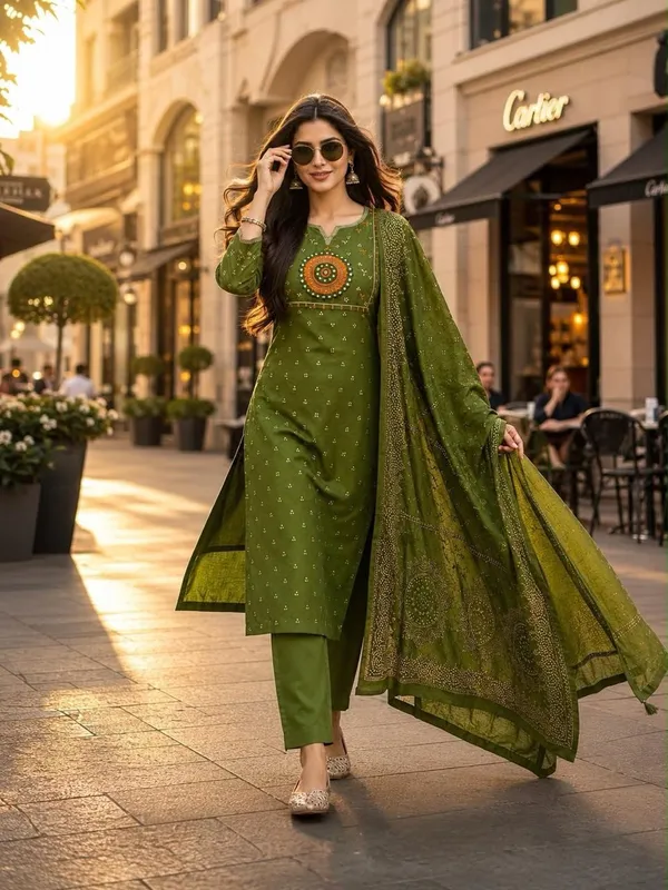 Olive_Green_Cotton_Silk_Straight_Kurta_Set_With_Dupatta_For_Women