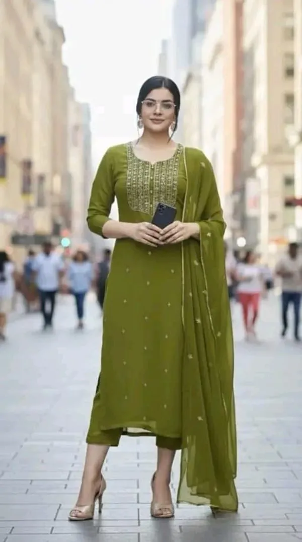Olive_Green_Cotton_Silk_Straight_Kurta_Set_With_Dupatta_For_Women