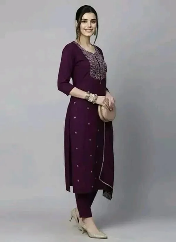 Wine_Cotton_Silk_Straight_Embroidered_Kurta_Set_For_Women