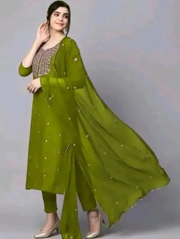 Olive_Green_Cotton_Silk_Straight_Kurta_Set_With_Dupatta_For_Women