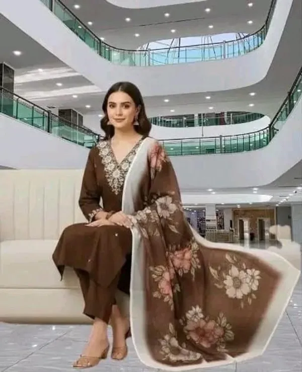 Brown_Cotton_Silk_Straight_Embroidered_Kurta_Set_For_Women