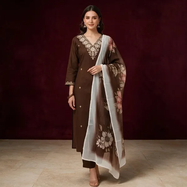 Brown_Cotton_Silk_Straight_Embroidered_Kurta_Set_For_Women