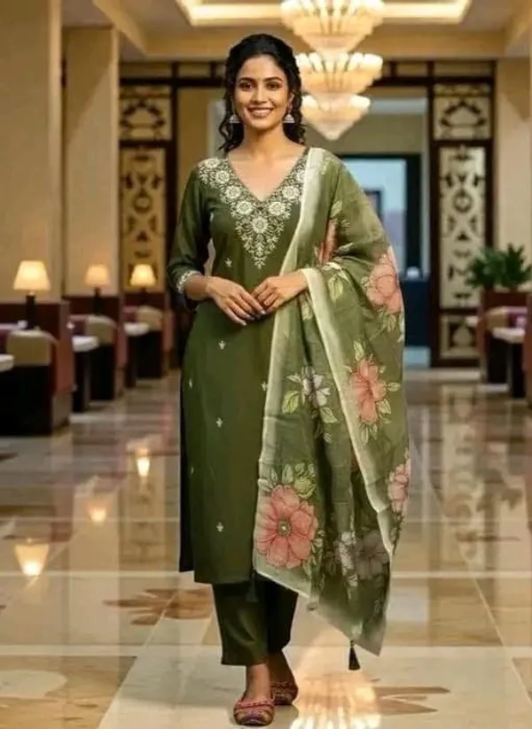 Olive_Green_Cotton_Silk_Straight_Embroidered_Kurta_Set_For_Women