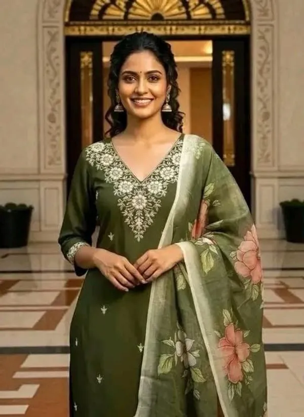 Olive_Green_Cotton_Silk_Straight_Embroidered_Kurta_Set_For_Women