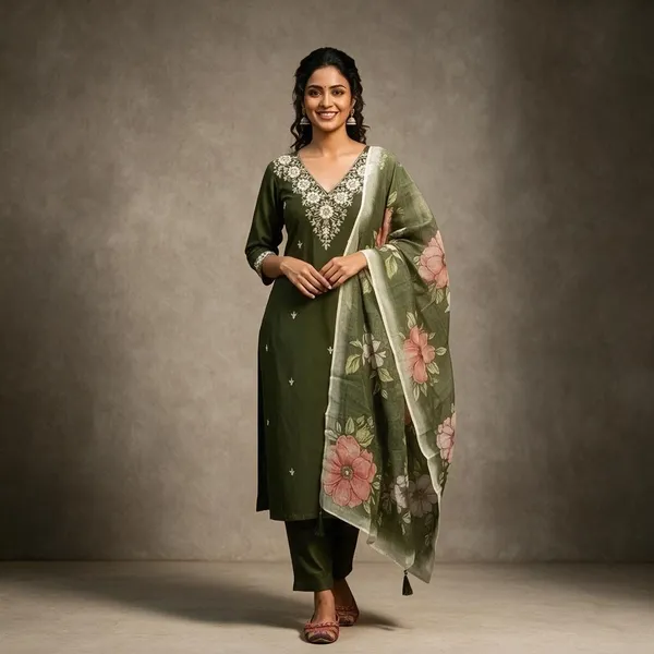 Olive_Green_Cotton_Silk_Straight_Embroidered_Kurta_Set_For_Women