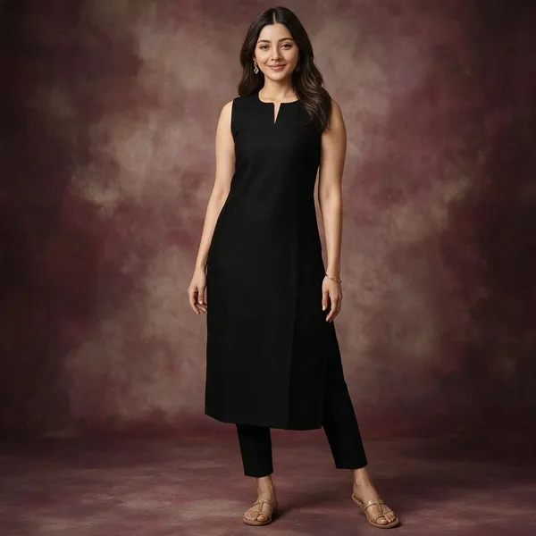 Black_Cotton_Silk_Sleeveless_Straight_Kurta_With_Bottomwear_For_Women
