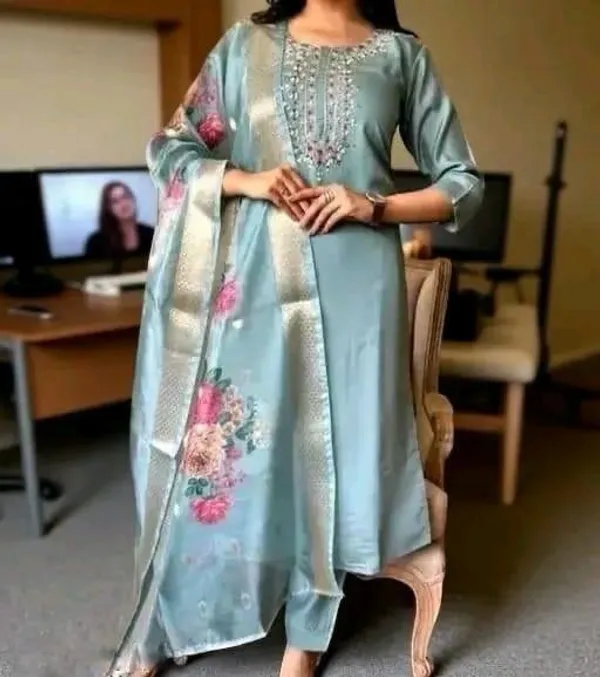 Olive_Green_Cotton_Silk_Straight_Kurta_Set_With_Dupatta_For_Women