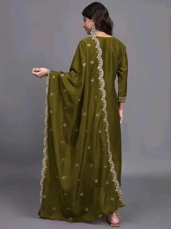 Olive_Green_Cotton_Silk_Straight_Kurta_Set_With_Dupatta_For_Women