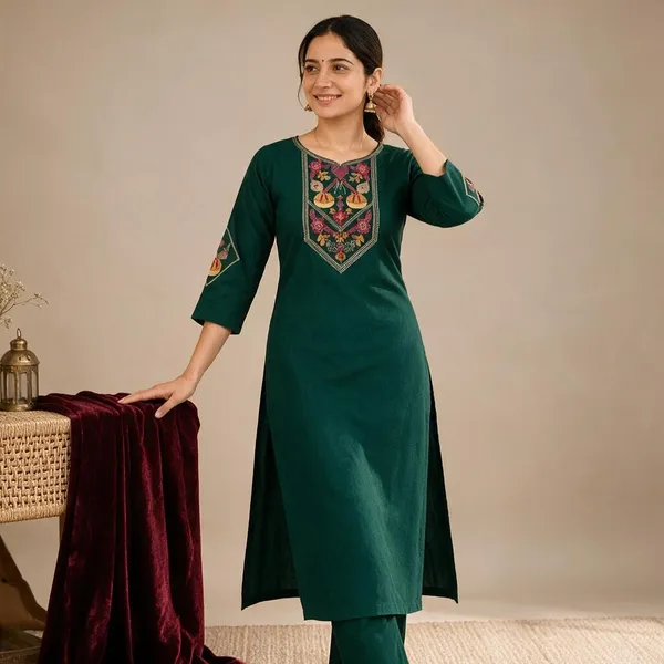 Green_Cotton_Silk_Straight_Kurta_With_Bottomwear_For_Women