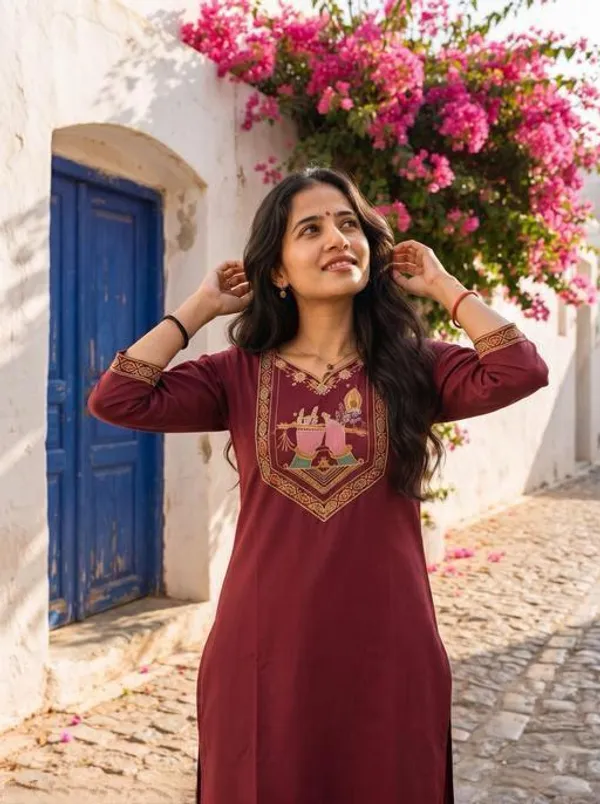 Maroon_Cotton_Silk_Straight_Kurta_With_Palazzo_For_Women