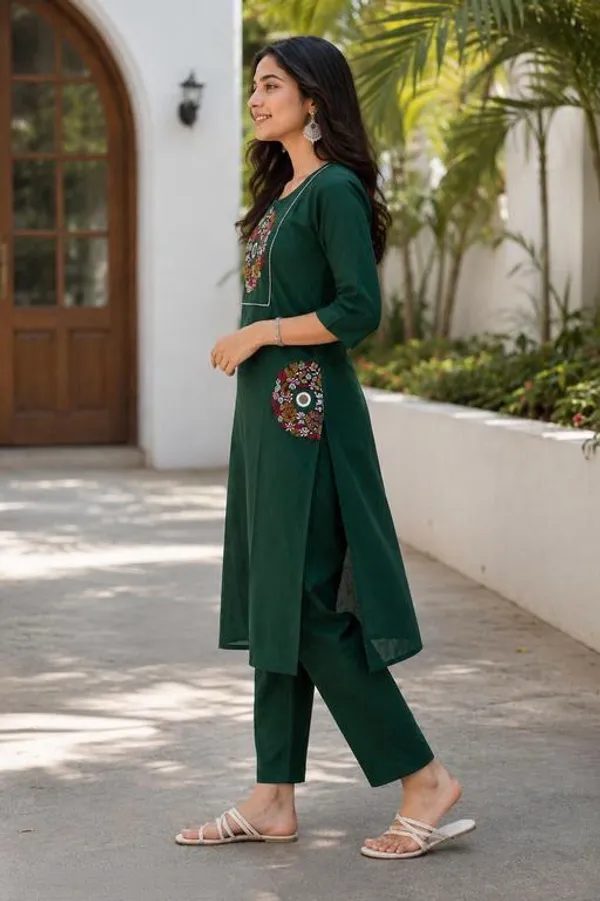 Green_Cotton_Silk_Straight_Kurta_With_Bottomwear_For_Women