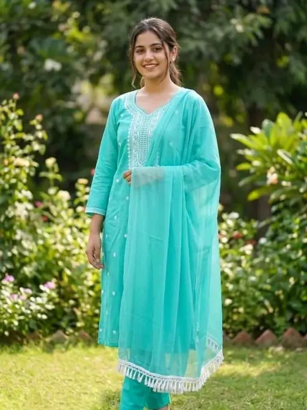 Aqua_Blue_Cotton_Silk_Straight_Embroidered_Kurta_Set_For_Women