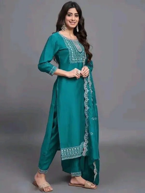 Aqua_Blue_Cotton_Silk_Straight_Kurta_Set_With_Dupatta_For_Women