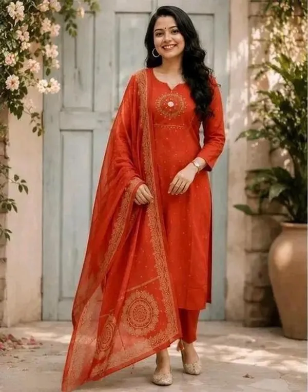 Orange_Cotton_Silk_Straight_Kurta_Set_With_Dupatta_For_Women