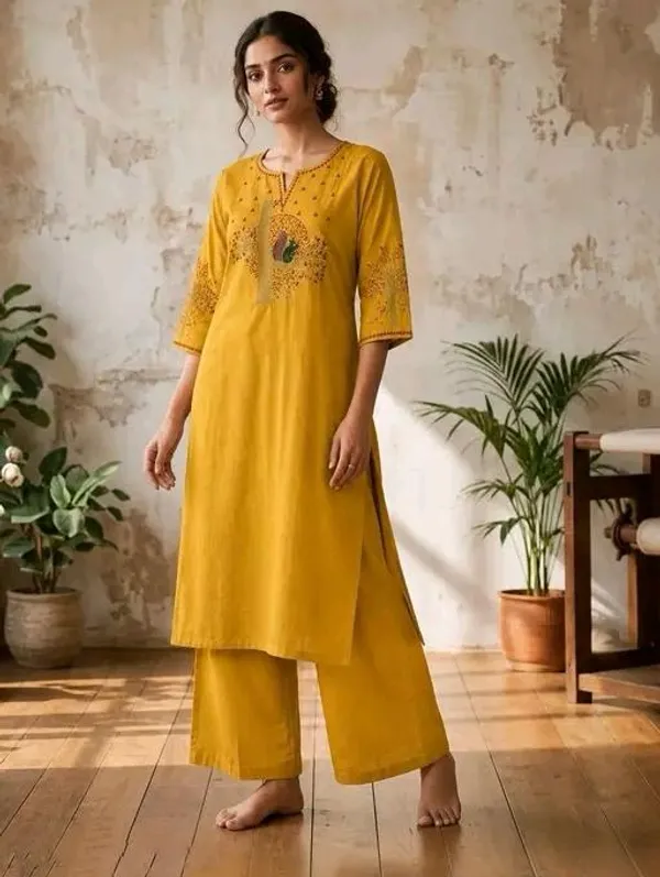 Yellow_Cotton_Silk_Straight_Printed_Kurta_Set_For_Women