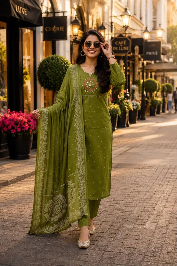 Olive_Green_Cotton_Silk_Straight_Kurta_Set_With_Dupatta_For_Women