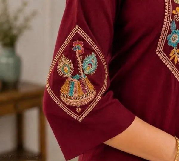 Maroon_Cotton_Silk_Straight_Embroidered_Kurta_Set_For_Women
