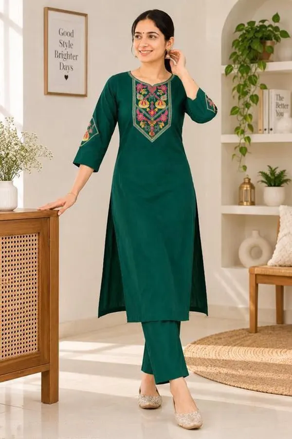 Green_Cotton_Silk_Straight_Kurta_With_Bottomwear_For_Women