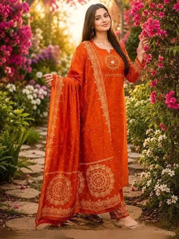 Orange_Cotton_Silk_Straight_Kurta_Set_With_Dupatta_For_Women