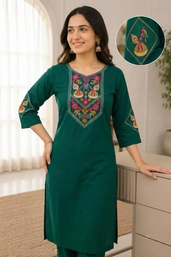 Green_Cotton_Silk_Straight_Kurta_With_Bottomwear_For_Women