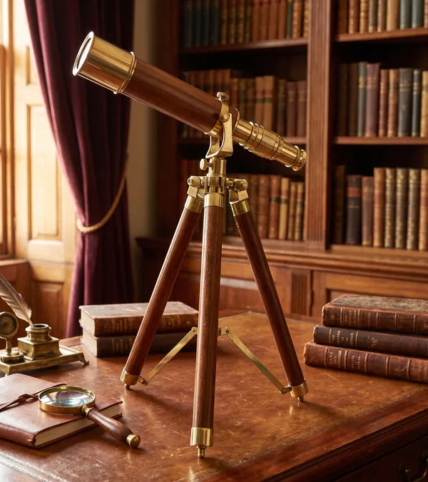 Wood_&_Brass_Nautical_Telescope_With_Tripod_Stand_10_In