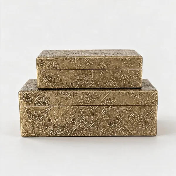 Mdf_&_Resin_Antique_Gold_Square_Nesting_Storage_Box_Set_Of_2
