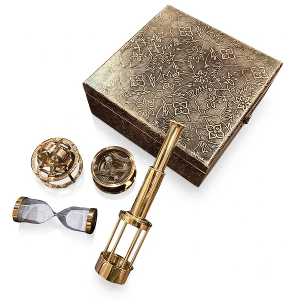 4_Piece_Nautical_Brass_Gift_Set_Compass_Armillary_Antique_Gold_Box