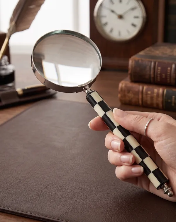 Brass_Bone_Vintage_Silver_Checkerboard_Handle_Handheld_Magnifying_Glass