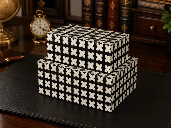 Mdf_Resin_Geometric_Monochrome_Rectangular_Storage_Box_Set_Of_2