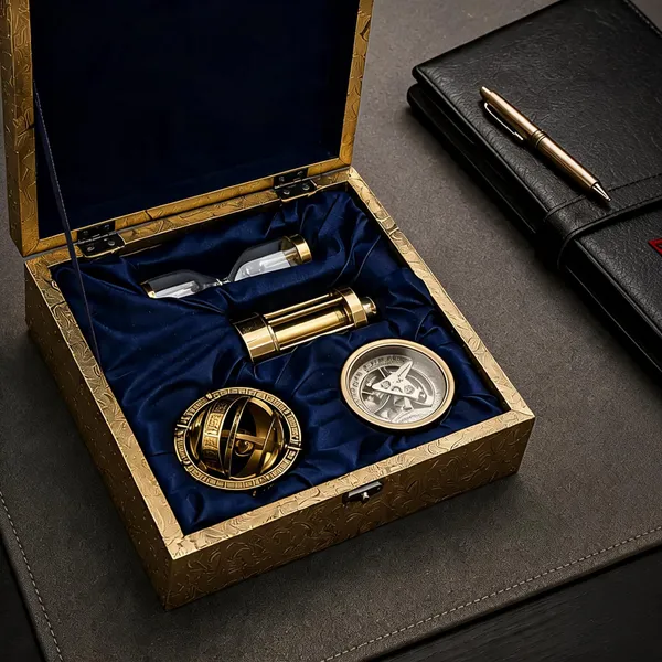 4_Piece_Nautical_Brass_Gift_Set_Compass_Armillary_Antique_Gold_Box