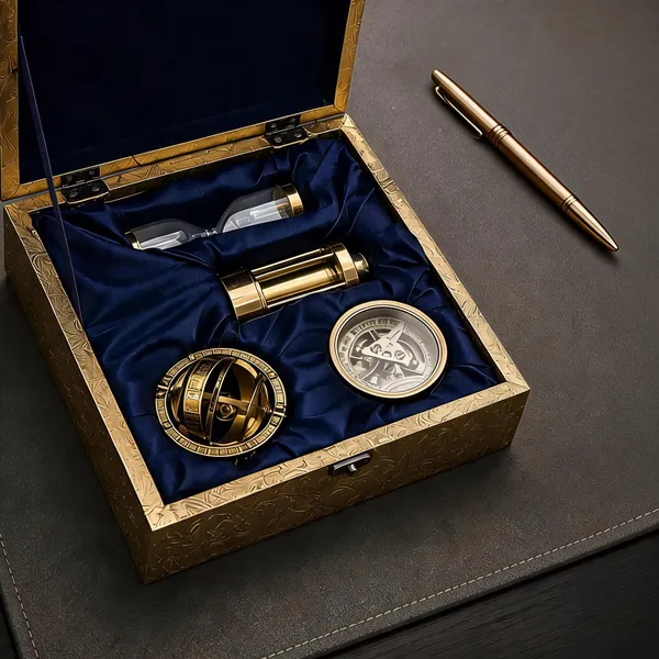 4_Piece_Nautical_Brass_Gift_Set_Compass_Armillary_Antique_Gold_Box