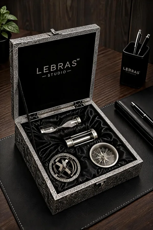 Brass_Mdf_Nautical_Antique_Gold_4_Piece_Compass_Gift_Set_With_Box