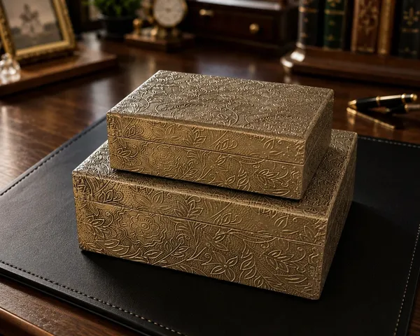 Mdf_&_Resin_Antique_Gold_Square_Nesting_Storage_Box_Set_Of_2